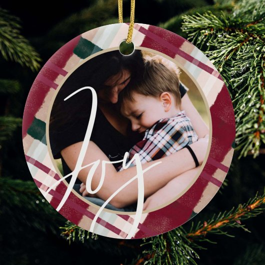 喜び |マロモダンーン&グリーンウォーターのカラープレイド写真 セラミックオーナメント