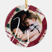 喜び |マロモダンーン&グリーンウォーターのカラープレイド写真 セラミックオーナメント (正面)