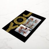 喜び 二つの写真 斑点 ゴールド ブラック モダンなクリスマス 箔シーズンカード (回転した状態)