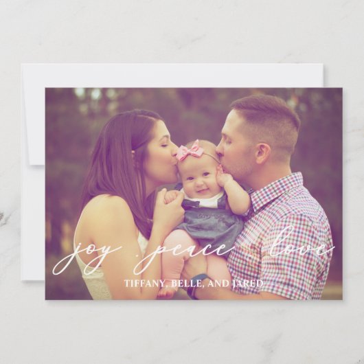 喜び 平和 愛 現代スクリプト 家族写真 シーズンカード (正面)