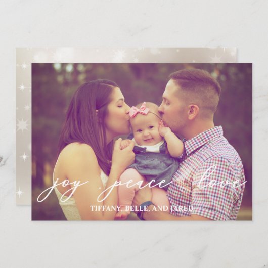 喜び 平和 愛 現代スクリプト 家族写真 シーズンカード (正面/裏面)