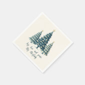 喜び、愛、平和の青いクリスマス市松模様にの木々 スタンダードカクテルナプキン (角)