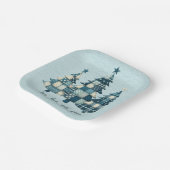 喜び、愛、平和の青いクリスマス市松模様にの木々 ペーパープレート (傾斜あり)