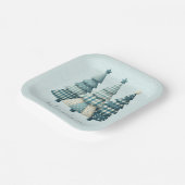 喜び、愛、平和の青いクリスマス市松模様にの木々 ペーパープレート (傾斜あり)