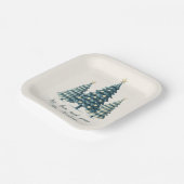 喜び、愛、平和の青いクリスマス市松模様にの木々 ペーパープレート (傾斜あり)