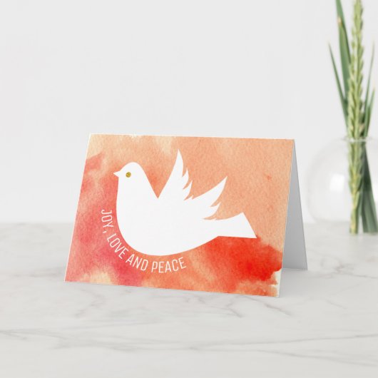 喜び、愛、平和 ダイブ ウォーターカラー コーラル ピーチ シーズンカード (正面)