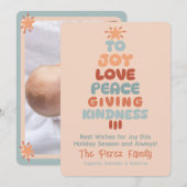 喜び 愛 平和 ツリー シングル フォト ホリデー カード (正面/裏面)