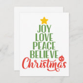 喜び、愛、平和、信じクリスマスツリーコーヒーM シーズンカード (正面/裏面)