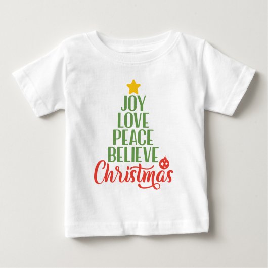 喜び、愛、平和、信じクリスマスツリーコーヒーM ベビーTシャツ (正面)