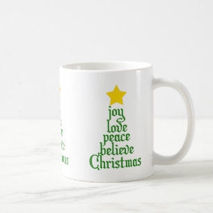 喜び、愛、平和、信じクリスマス コーヒーマグカップ