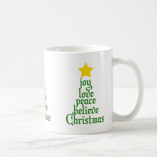 喜び、愛、平和、信じクリスマス コーヒーマグカップ (右)