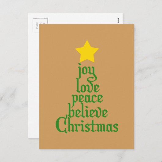 喜び、愛、平和、信じクリスマス シーズンポストカード (正面/裏面)
