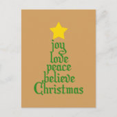喜び、愛、平和、信じクリスマス シーズンポストカード (正面)