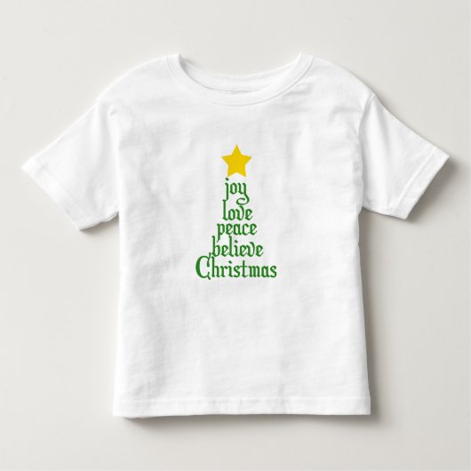 喜び、愛、平和、信じクリスマス トドラーTシャツ (正面)