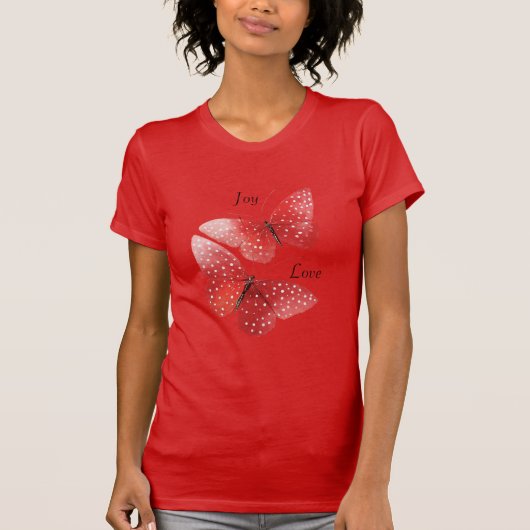喜び 愛 赤い 蝶々 Tシャツ (正面)