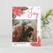 喜び。水彩クリスマスウィンターレッドフローラ写真 シーズンカード (スタンド正面)