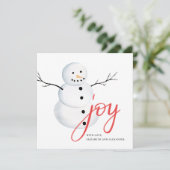 喜び。水彩可愛いクリスマス雪だるま。ユニバーシティレッドホワイト シーズンカード (スタンド正面)