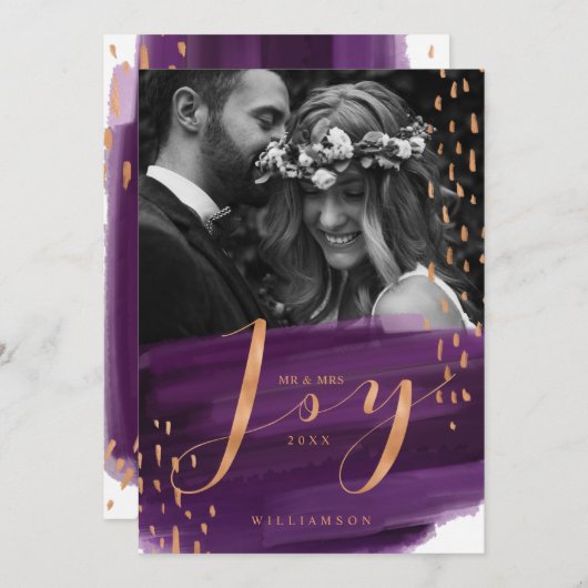 喜び |深い紫色の水彩新着水の写真 シーズンカード (正面/裏面)