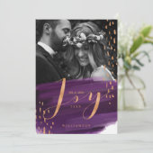 喜び |深い紫色の水彩新着水の写真 シーズンカード (スタンド正面)