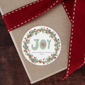 喜び | 緑の赤いリースの葉の果実クリスマス ラウンドシール