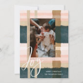 喜び |緑モダンとピンクの水の色の格子模様の写真 シーズンカード (正面)