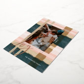 喜び |緑モダンとピンクの水の色の格子模様の写真 箔シーズンカード (回転した状態)