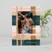 喜び |緑モダンとピンクの水の色の格子模様の写真 箔シーズンカード (立ち正面)