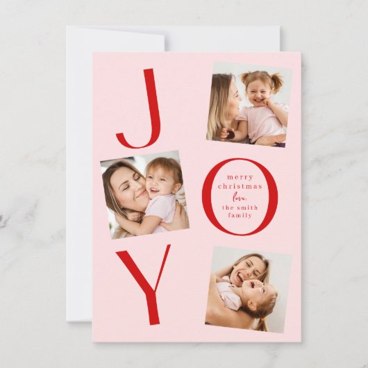 喜び | 編集可能カラーモダン4フォトクリスマス シーズンカード (正面)