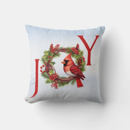 喜び |赤いリースの水色（鳥）ショウジョウコウカンチョウ クッション