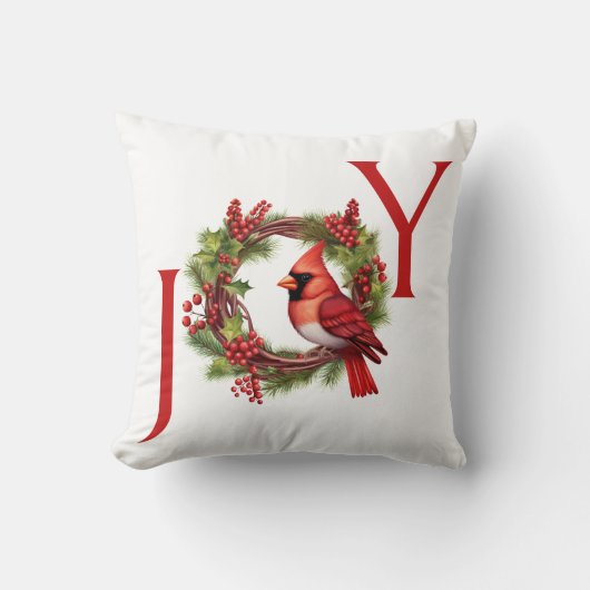 喜び |赤いリースの水色(鳥)ショウジョウコウカンチョウ クッション (正面)