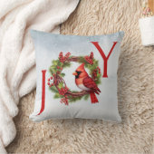 喜び |赤いリースの水色（鳥）ショウジョウコウカンチョウ クッション (ブランケット)