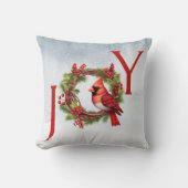 喜び |赤いリースの水色（鳥）ショウジョウコウカンチョウ クッション (正面)