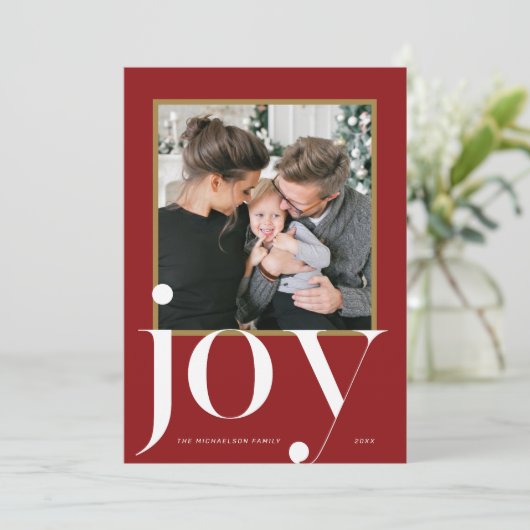 喜び 赤い額縁の写真 冬の葉っぱ クリスマス 招待状 (スタンド正面)
