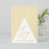 喜び。金ゴールドのモダン幾何学的な冬木 箔シーズンカード (立ち正面)