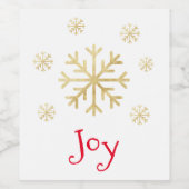 "喜び"金ゴールド雪片タイポグラフィレッドクリスマス ワインラベル (シングルラベル)