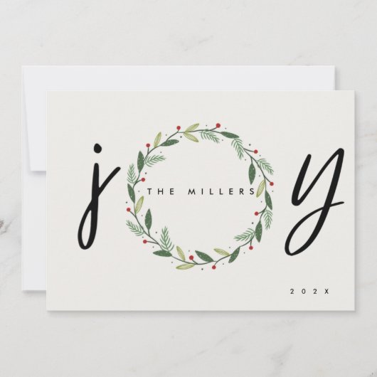 喜び | 3フォトファミリークリスマスグリーティングカード シーズンカード (正面)