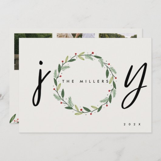 喜び | 3フォトファミリークリスマスグリーティングカード シーズンカード (正面/裏面)