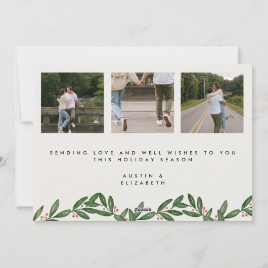 喜び | 3フォトファミリークリスマスグリーティングカード シーズンカード (裏面)