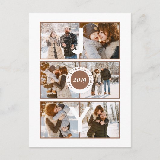 喜び | 6枚モダンの写真ファミリークリスマスグリーティング ポストカード (正面)