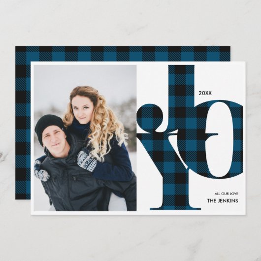 喜び | Blue Buffalo Plaidフォトホリデー 招待状 (正面/裏面)