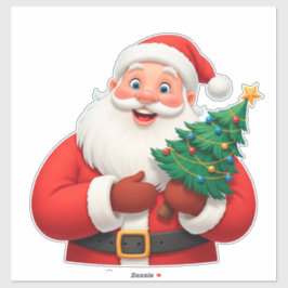 喜ぶサンタクロース 小さなクリスマスツリーを持つ シール