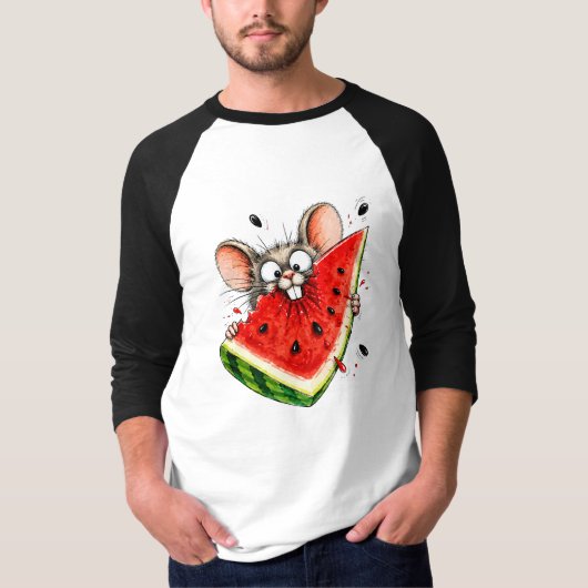 喜ぶネズミのスイカ食べる Tシャツ (正面)
