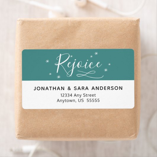 喜ぶ |ティール(緑がかった色)とホワイトクリスマス差出人住所 ラベル (インサイチュ)