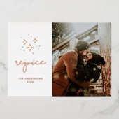 喜ぶ。金ゴールドスター/宗教的なクリスマスフォト 箔シーズンカード (正面)