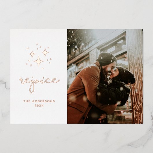喜ぶ。金ゴールドスター/宗教的なクリスマスフォト 箔シーズンカード (正面)