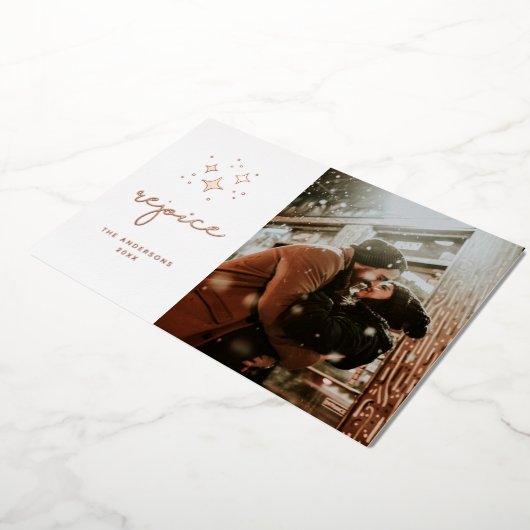 喜ぶ。金ゴールドスター/宗教的なクリスマスフォト 箔シーズンカード (回転した状態)