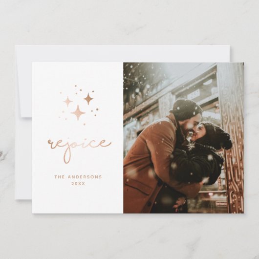 喜ぶ。金ゴールド宗教的なクリスマススクリプト写真Hol シーズンカード (正面)