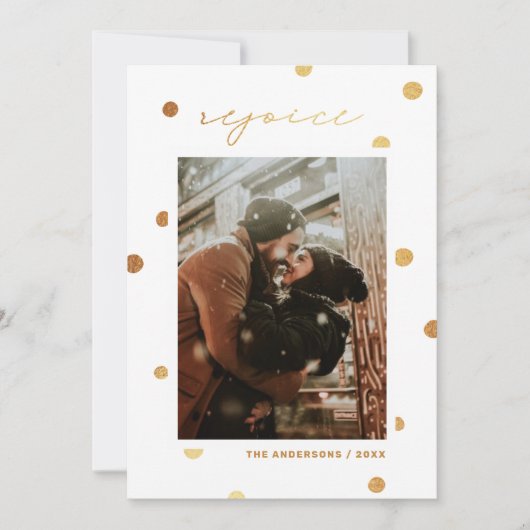 喜ぶ。金ゴールド水玉模様宗教的クリスマス シーズンカード (正面)