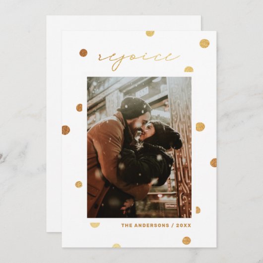 喜ぶ。金ゴールド水玉模様宗教的クリスマス シーズンカード (正面/裏面)