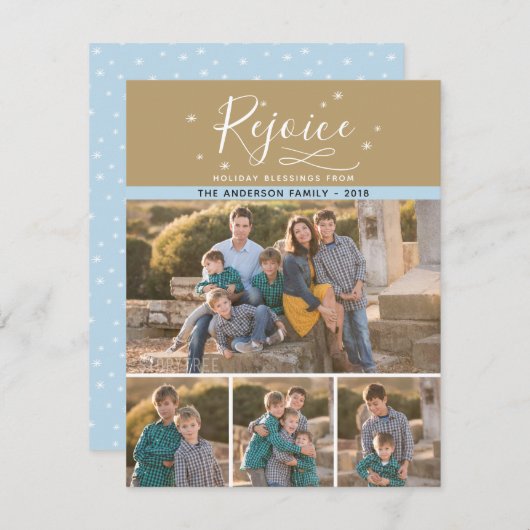 喜ぶ | 4家族の写真クリスマス シーズンカード (正面/裏面)